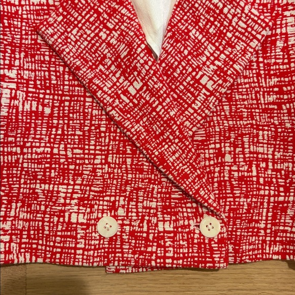 STAUD Textured Red and White Cropped Blazer - Picture 3 of 9